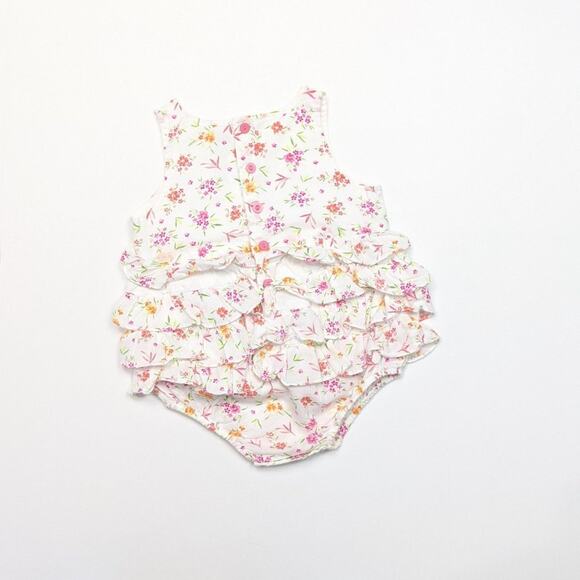 Absorba Sunsuit Baby Girls Size 6m White Floral Ruffle Bum Bubble Romper - Picture 2 of 3